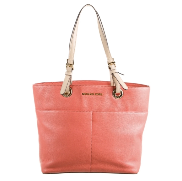 Michael Kors Peachy Pink Pebbled Leather Shoulder Tote Bag Purse Many Pockets - Picture 1 of 16